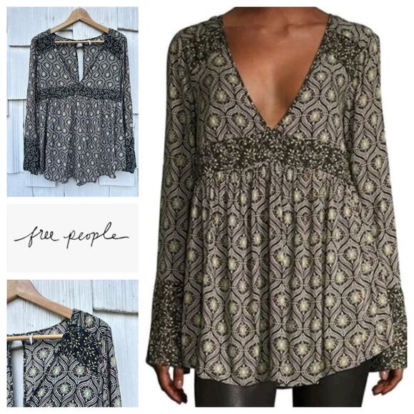 Free People Rolling Hills Peasant Long Bell Sleeve Tunic Top Small - Picture 1 of 8